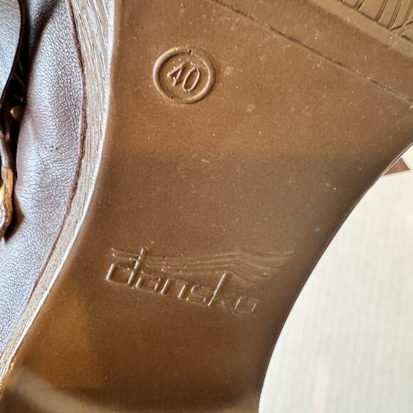 Dansko Shoes Womens Size 40 Leather Clogs Block Heel Stud Fringe Mule Retro - Picture 5 of 11